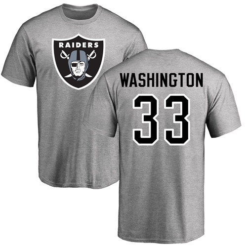 Men Oakland Raiders Ash DeAndre Washington Name and Number Logo NFL Football #33 T Shirt->nfl t-shirts->Sports Accessory